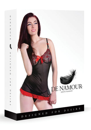 Babydoll & String - Black / Red L/XL