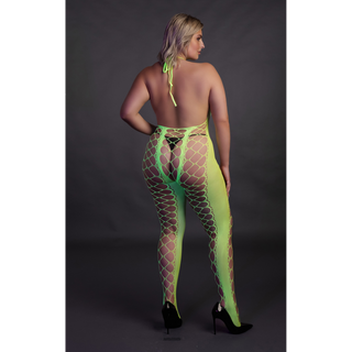 Bodystocking with Halterneck - Plus Size - Neon Green
